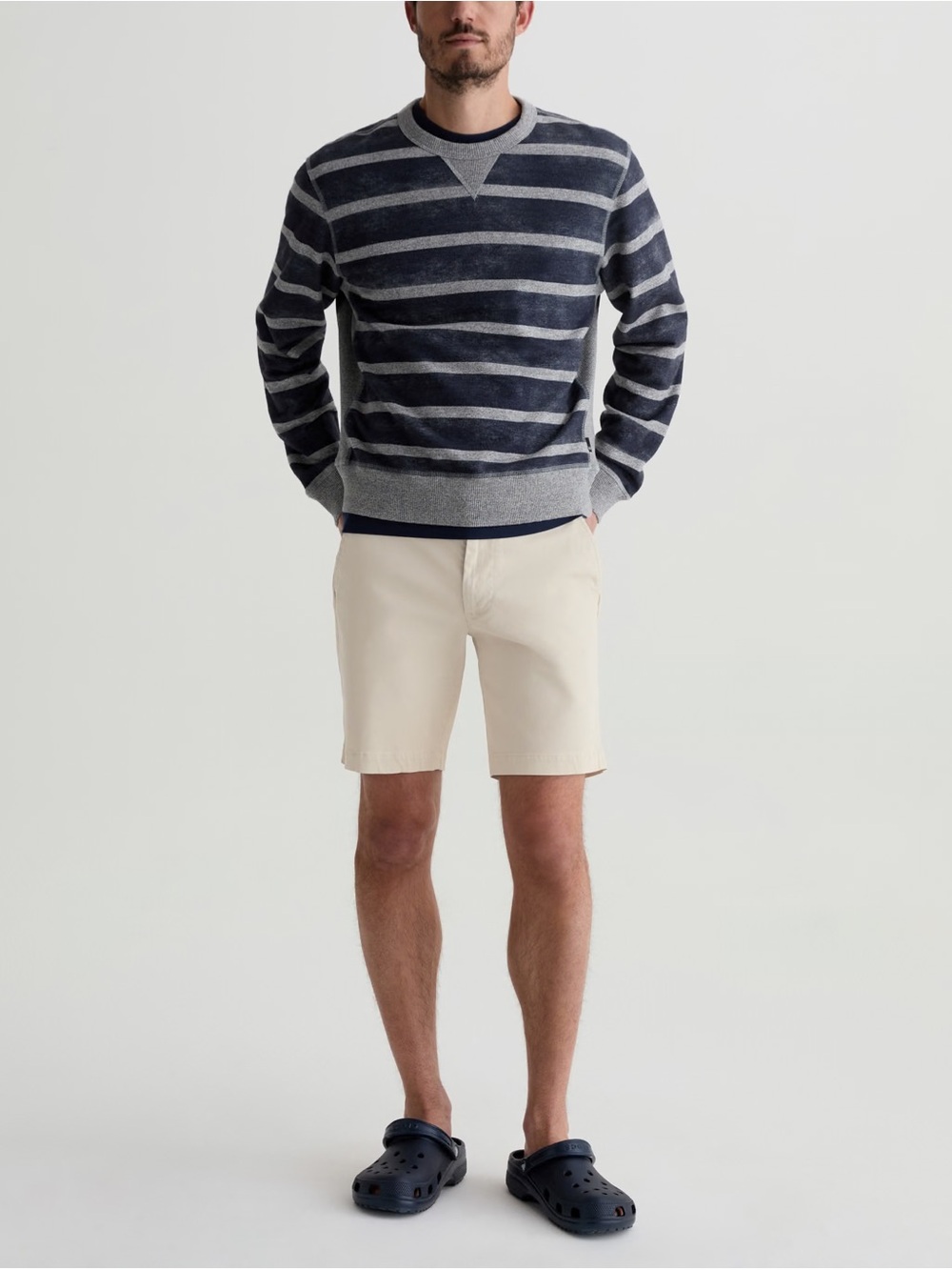 AG Adriano Goldschmied Cream Flat-Front Wanderer Chino Shorts — Size 36